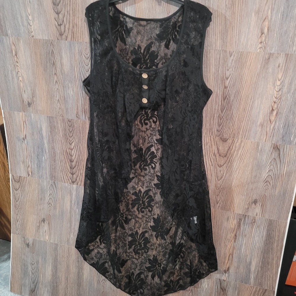 Sheer Black Lace Duster Overlay *Fits XL / XXL* Waterfall Whimsigoth Cosplay - Picture 4 of 8